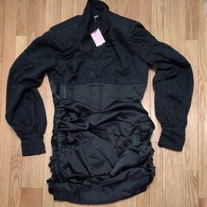 Black Constructed Corset Waist Blazer Dress